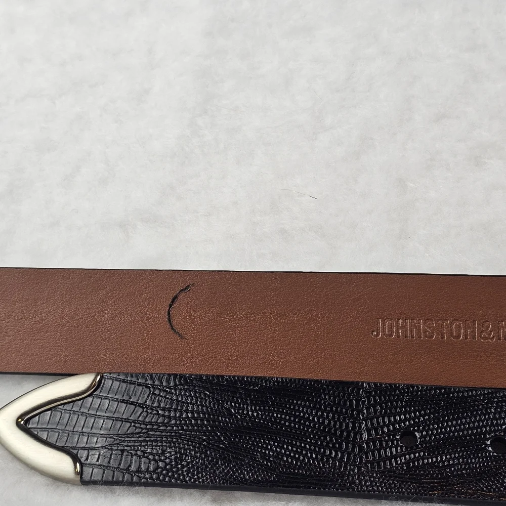 Johnston & Murphy NWT Lizard Grain Leather Belt Size 38‎ Black Silver Hardware